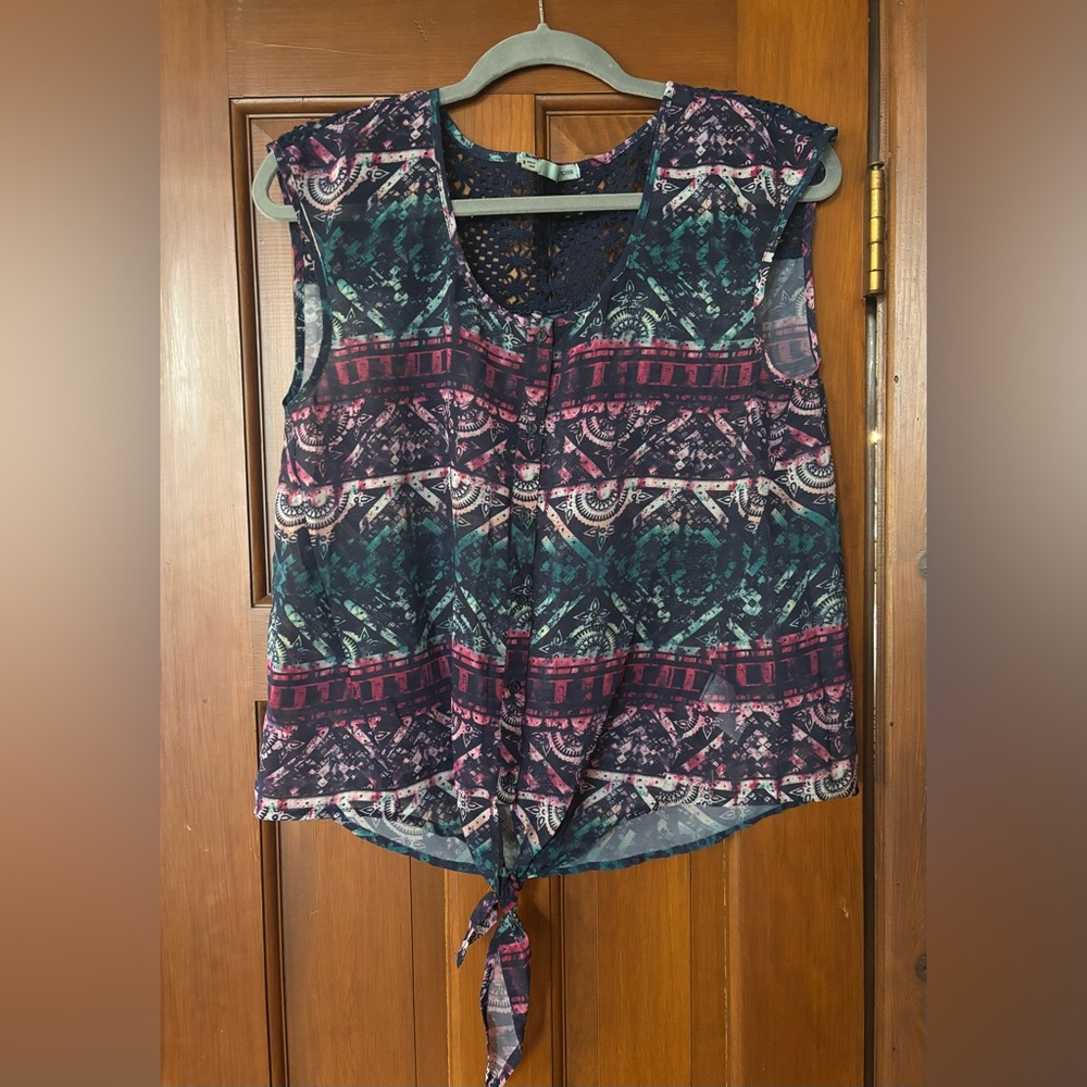 Maurices Green and Purple Tie Front Tank Top